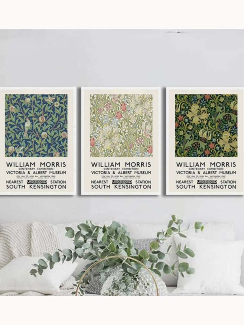 3 Set of William Morris Botanical Floral Canvas Prints 30cm x 40cm